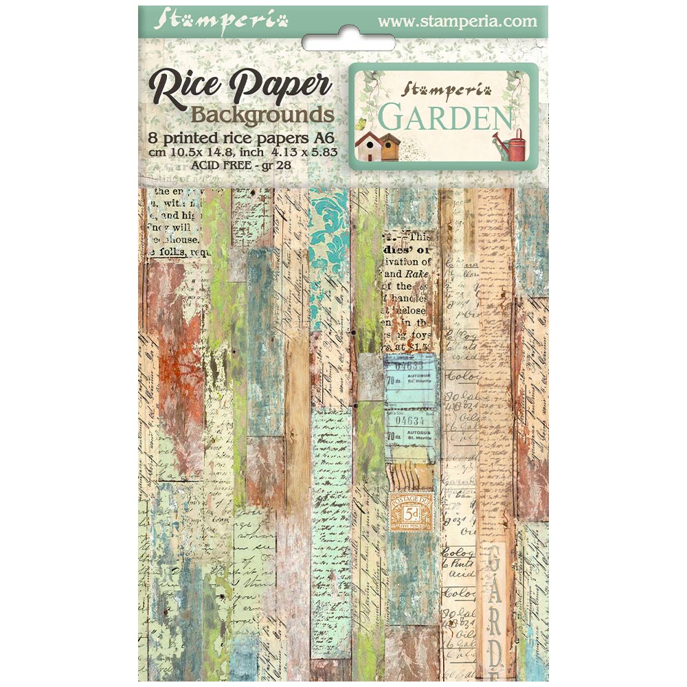 Stamperia - Garden Rice Paper Selection 8 Rice Paper Backgrounds A6 (DFSAK6021)