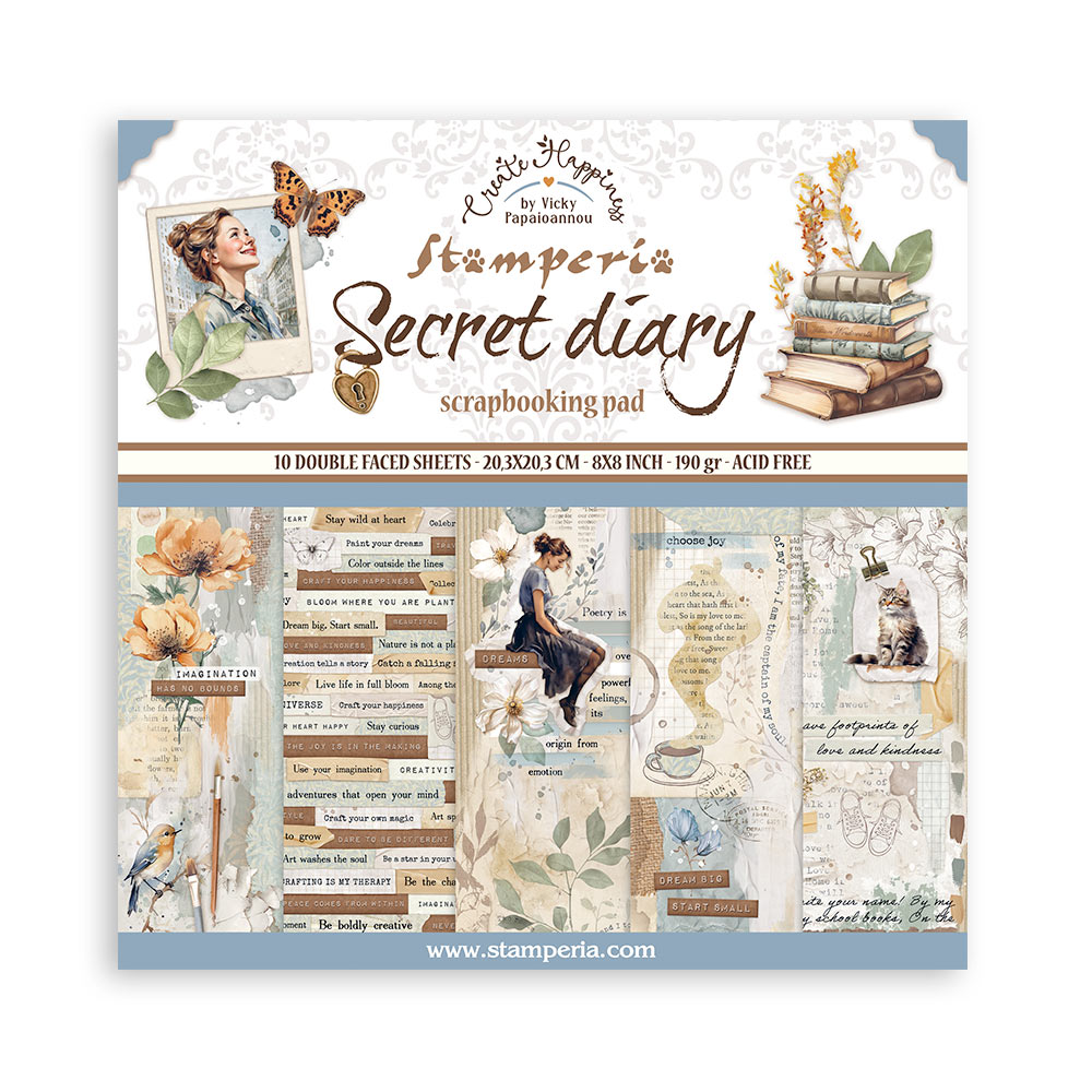 Stamperia-secret-diary-paper-pad-8x8-1 Stamperia - Secret Diary Paper Pad 8x8 (SBBS103)