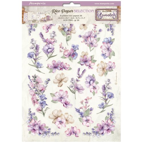 Stamperia - Lavender Rice Paper Selection 6 Rice Paper A4 (DFSA4XLV)