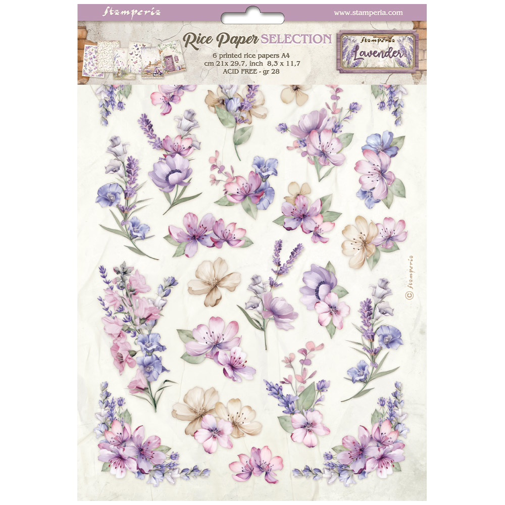 Stamperia-lavender-rice-paper-selection-6-rice-paper-a4-1-1.jpg Stamperia - Lavender Rice Paper Selection 6 Rice Paper A4 (DFSA4XLV)