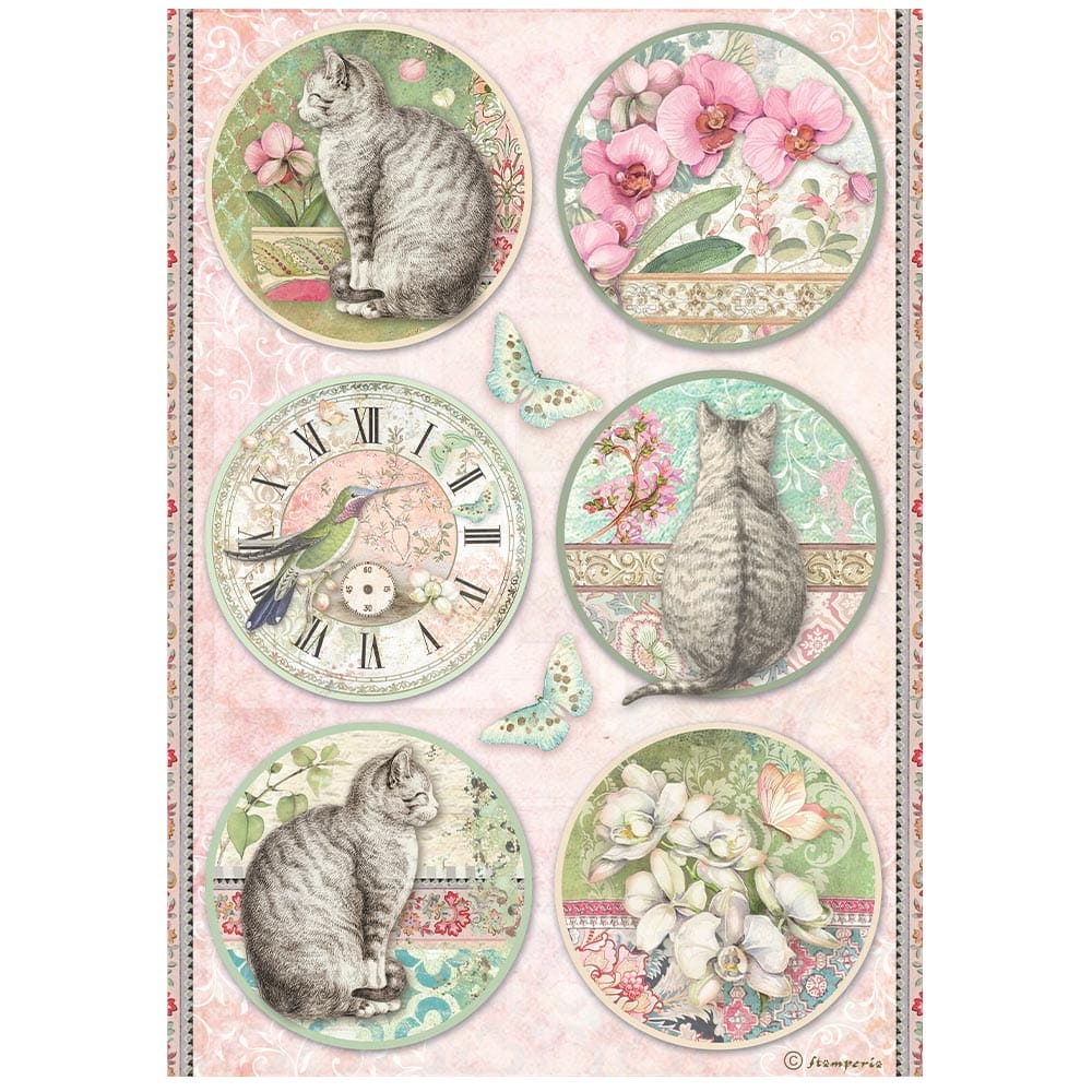 Stamperia - Orchids and Cats Rice Paper Rounds (DFSA4849)