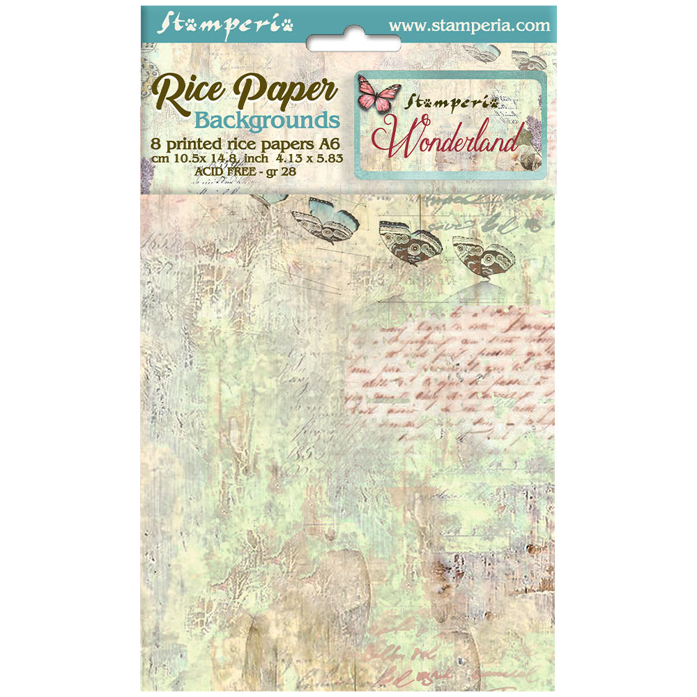 Stamperia - Wonderland Rice Paper Selection 8 Rice Paper Backgrounds A6 (DFSAK6025)