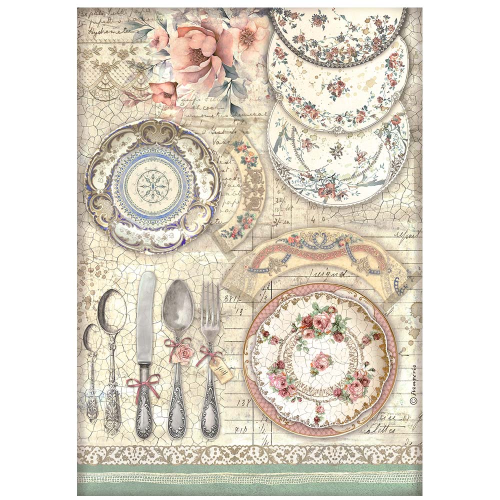 Stamperia - Brocante Antiques Rice Paper Ceramic Plates (DFSA4856)