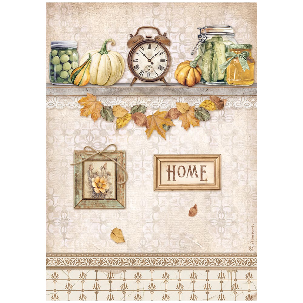 Stamperia - Golden Harmony Rice Paper A4 Clock and Pumpkins (DFSA4946)