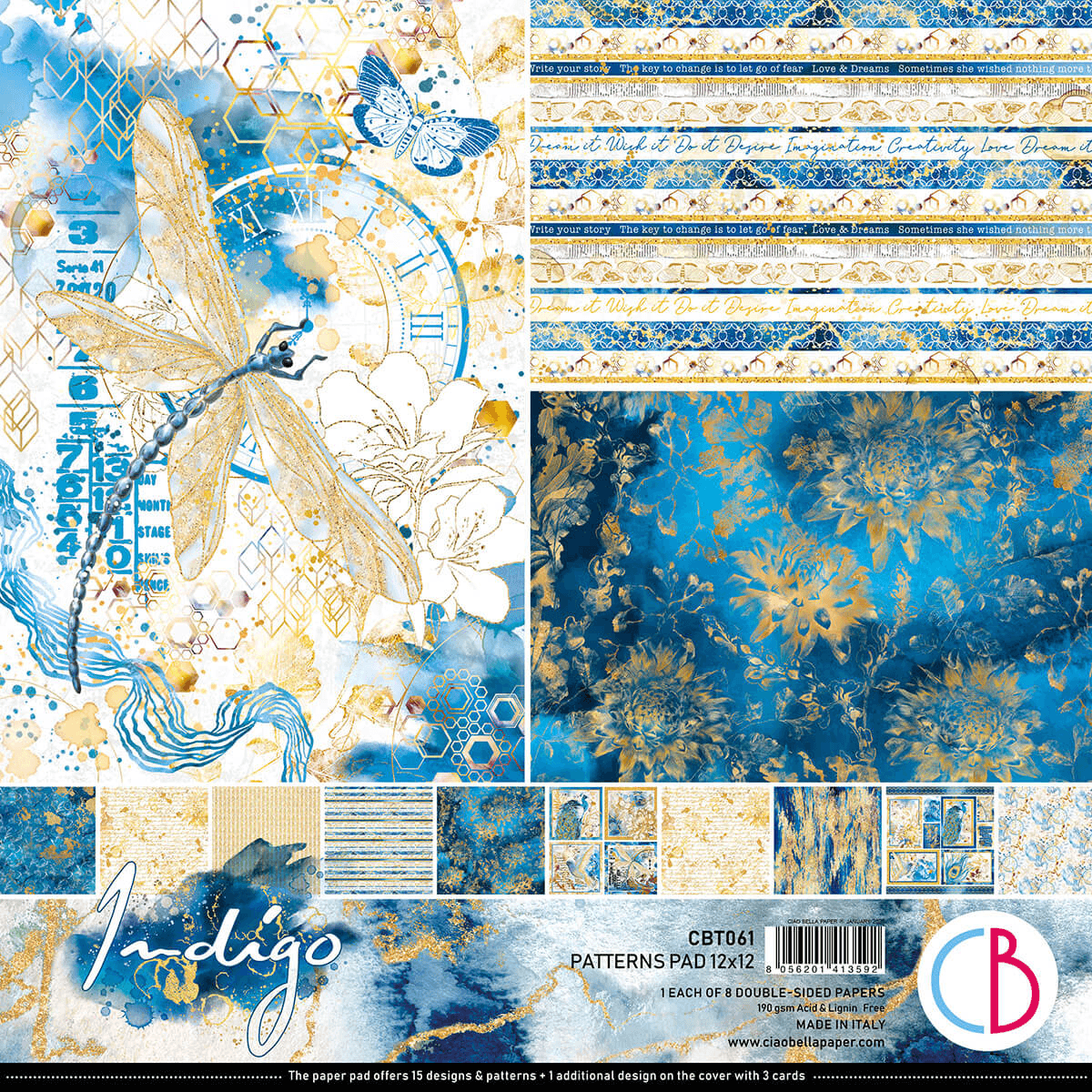 Ciao Bella - Indigo Paper Pad 12x12 Patterns (CBT061)