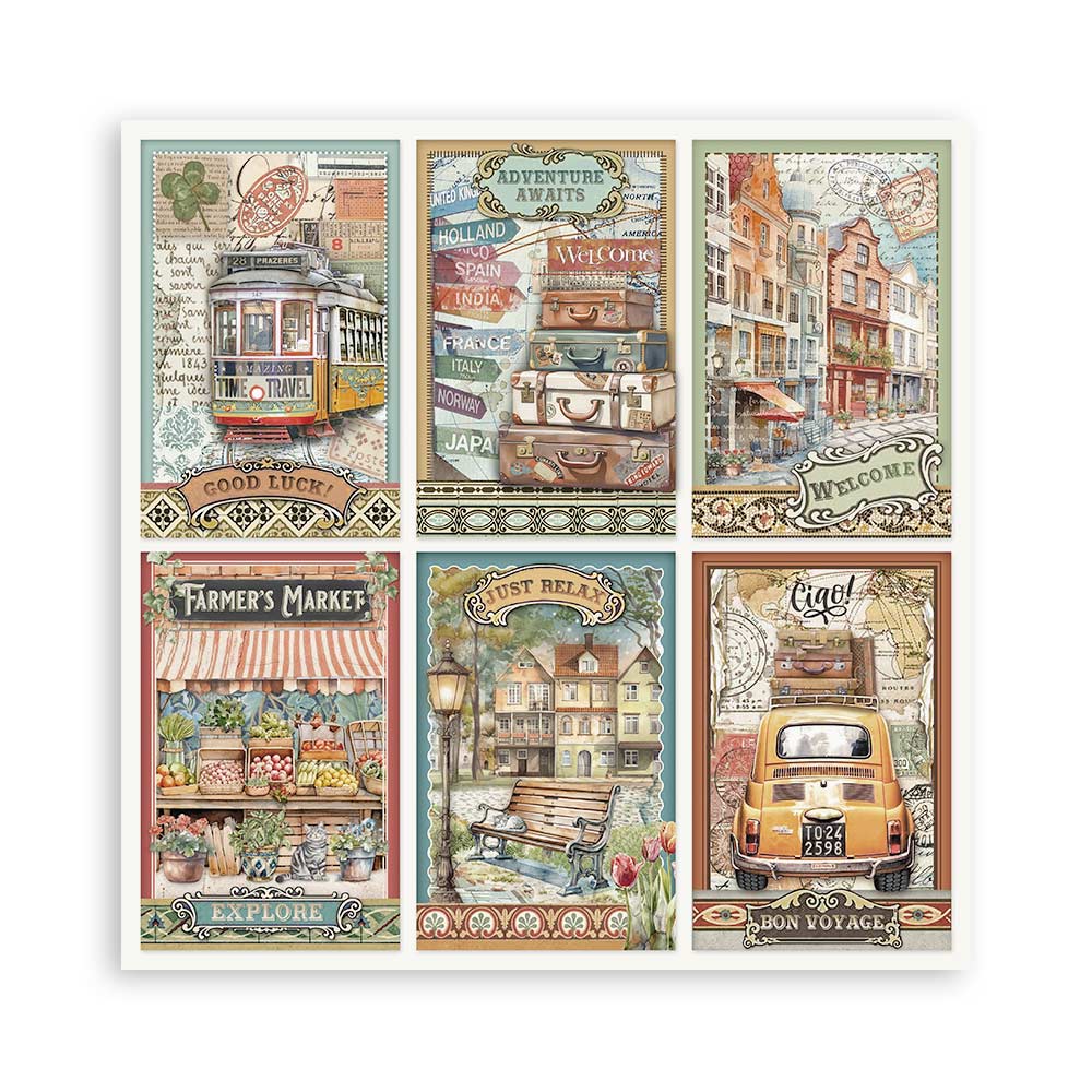 Stamperia - Art of Travelling Paper Sheets 8x8 Single Face (SBBSXB07)