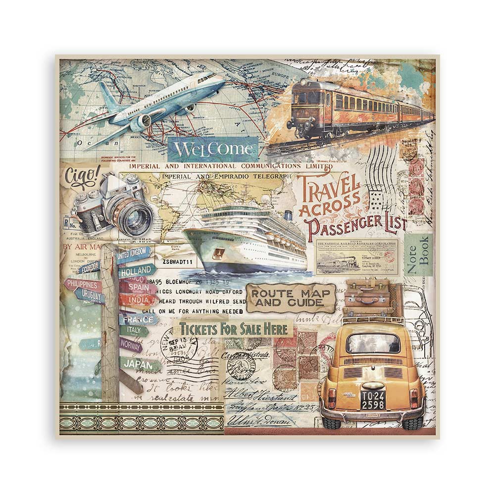 Stamperia - Art of Travelling Paper Sheets 8x8 Single Face (SBBSXB07)