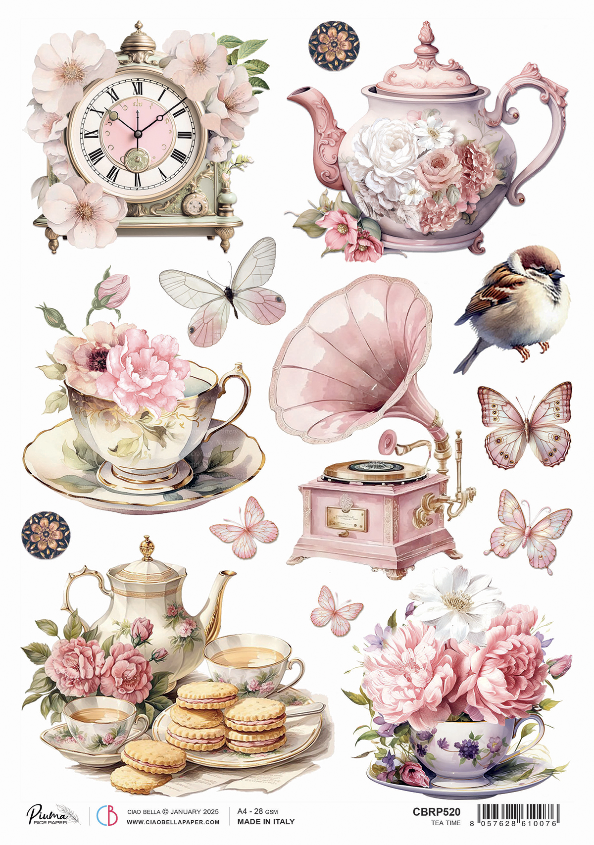 CBRP520-1 Ciao Bella - Timeless Moments Rice Paper A4 Tea Time (CBRP520)