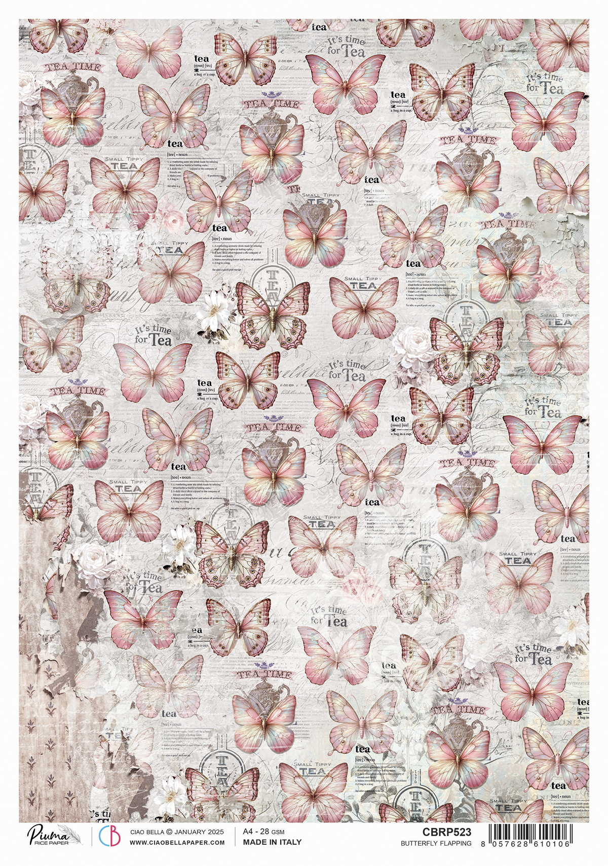 CBRP523-1 Ciao Bella - Timeless Moments Rice Paper A4 Butterfly Flapping (CBRP523)