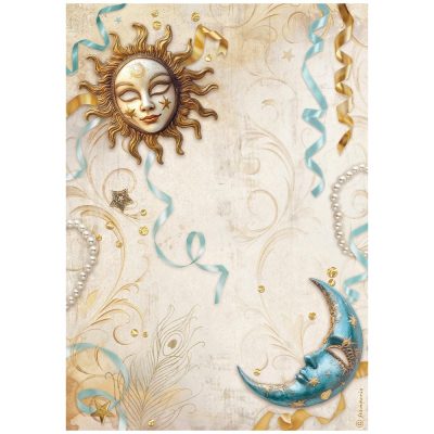 DFSA4982-1 Stamperia - Masquerade Rice Paper A4 Sun and Moon  (DFSA4982)