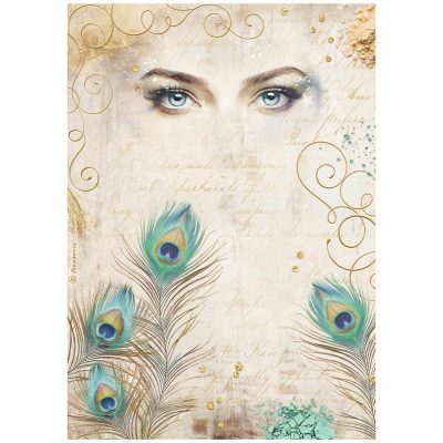 DFSA4984-1 Stamperia - Masquerade Rice Paper A4 Eyes and Feathers (DFSA4984)
