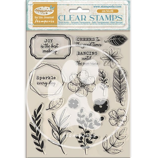 Stamperia - Masquerade Acrylic stamp cm 14x18 Flowers and Labels (WTK214)