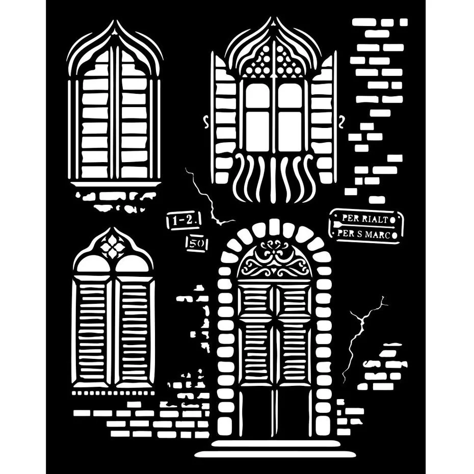 Stamperia - Venice City of Art Thick Stencil 20x25cm Windows (KSTD181)